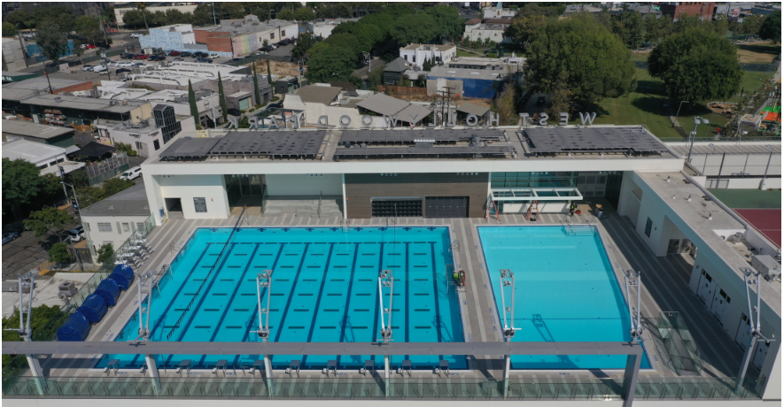 Aerial view of West Hollywood Aquatic Center - our workplace